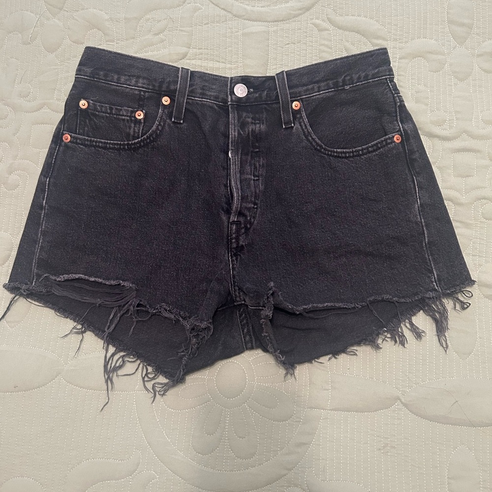 Levi's Black Frayed Jean Shorts